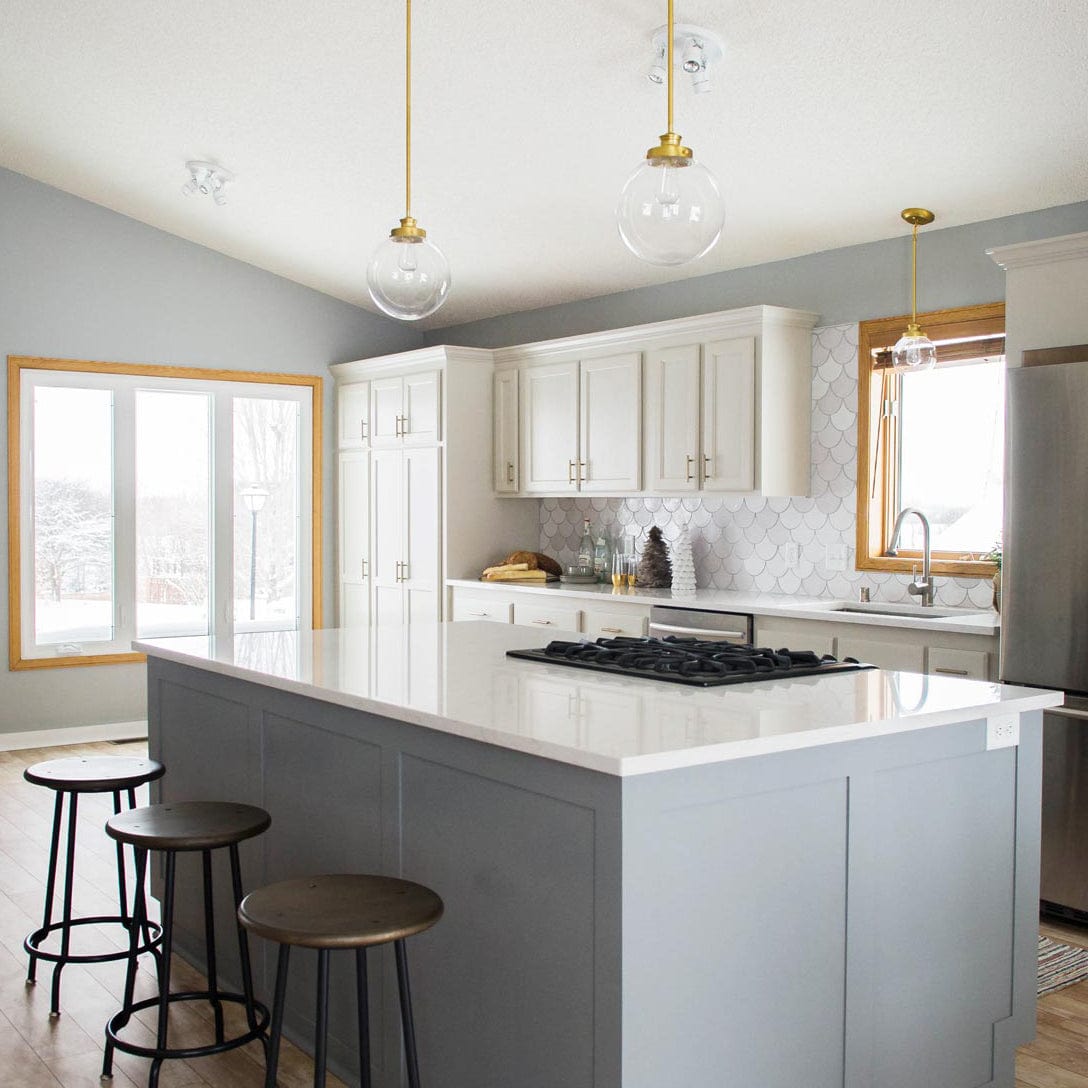 Large Moroccan Fish Scales White installed full, cool white moroccan fish scale tile backsplash, white moroccan tile kitchen backsplash, white mermaid tile backsplash