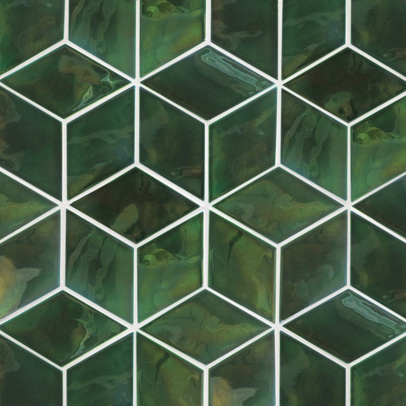 Medium Diamonds - 47 Vermont Pine, pine green diamond tile backsplash, pine green diamond shaped tile backsplash, dark green diamond tile backsplash